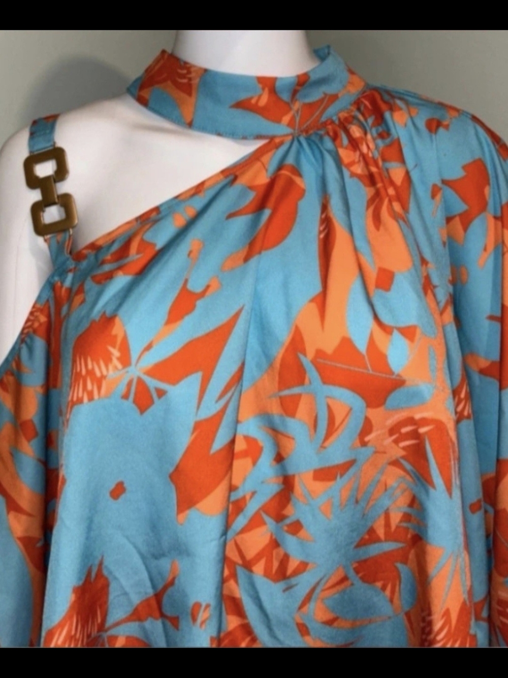 Salanta Bold Blue & Orange One-Shoulder Top